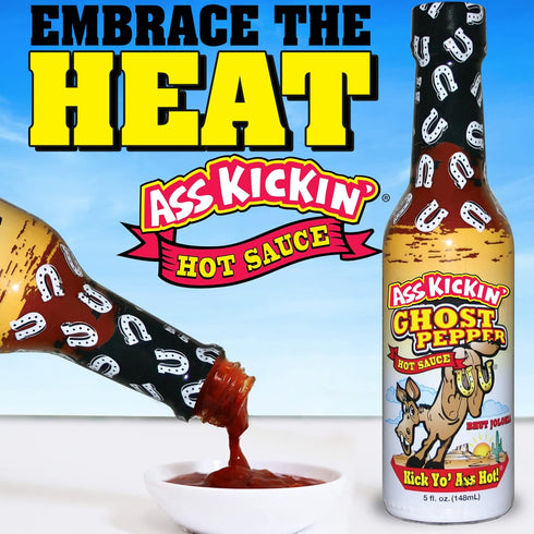 Set 4 Pack 4-5 oz ASS KICKIN' Hot Sauce Gift - - Premium Gourmet Hot Sauce for Chicken Wings and Breakfast