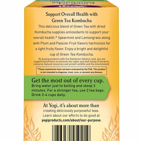 (6 Pack) 96 Yogi Tea - Green Tea Kombucha - Supplies Antioxidants to Support Overall Health - Contains Caffeine