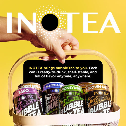 16.6 oz 12 pack Inotea Bubble Tea with Tapioca Pearls - Delicious, Instant Boba Tea - Ready-to-Drink Black Milk Tea