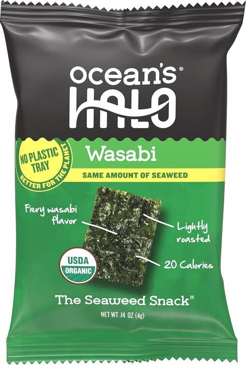 Ocean's Halo Trayless Wasabi Seaweed Snack, Case of 20