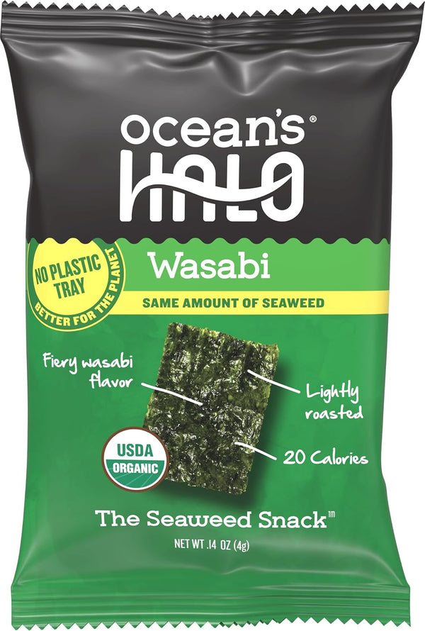 Ocean's Halo Trayless Wasabi Seaweed Snack, Case of 20