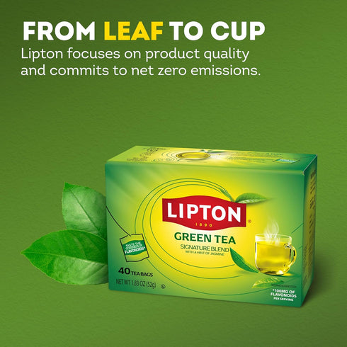 40 Lipton Signature Blend Green Tea Bags, Unsweetened Teabags for Hot Tea or Iced Tea with Caffeine and Flavonoids