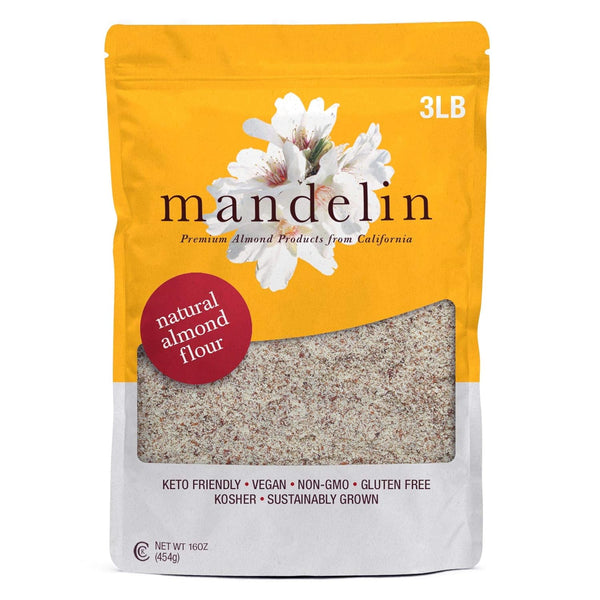 MANDELIN CALIFORNIA ALMONDS AND ALMOND PASTES Mandelin Grower Direct Pure Natural Almond Flour with Skin (3 lb) Non-GMO,