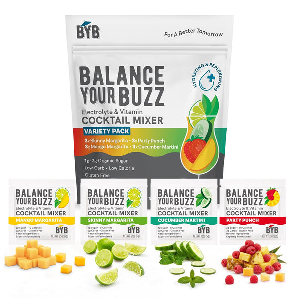 BYB Mixers Variety Pack (12) Organic Cocktail & Mocktail Mixers Party Punch,
