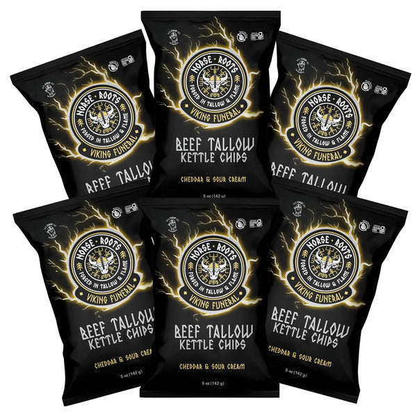 Norse Roots Beef Tallow Potato Chips Viking Funeral (Cheddar & Sour Cream)
