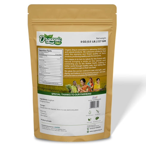 227 (8 oz) Pack 1 Organic Zing Pure and Organic Sorghum Flour | Organic Jowar Flour | Sorghum Flour Gluten Free | USDA