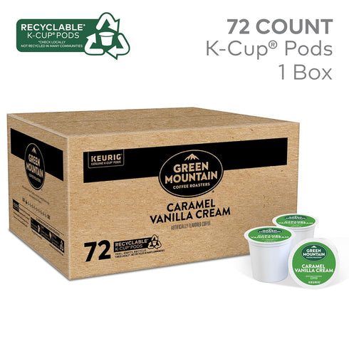 72 Count Green Mountain Coffee Roasters Caramel Vanilla Cream Keurig Single-Serve K-Cup pods, Light Roast Coffee