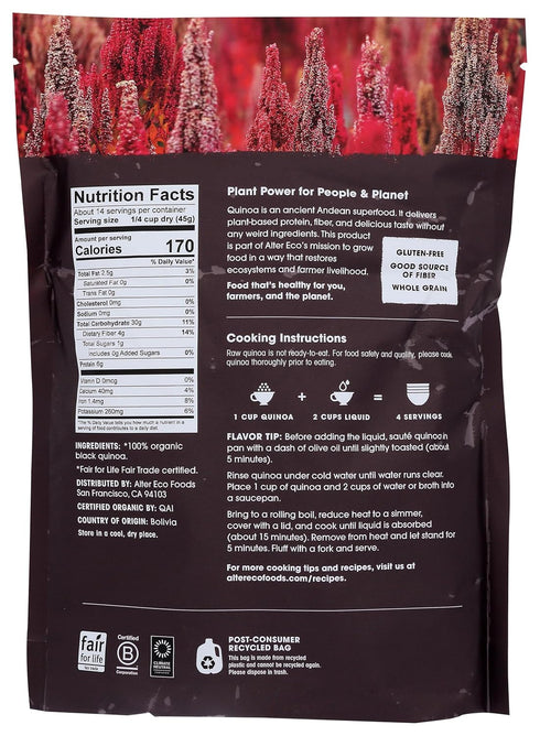 22 OZ Alter Eco Organic Heirloom Black Quinoa