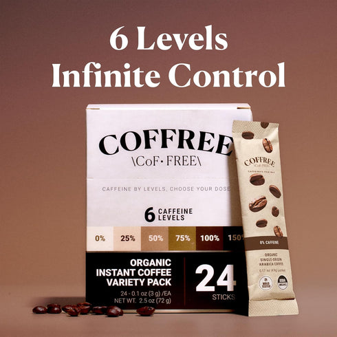 Packets 0% Packets 24 Count COFFREE Organic Instant Coffee - Decaf Convenient Coffee Sticks, Mold Free, Low Acid