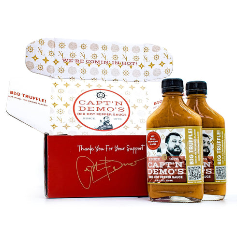 CAPT'N DEMO'S RED HOT PEPPER SAUCE CAPTN DEMOS Truffle Hot Sauce BIG TRUFFLE FLASK - Gourmet Red Sauce