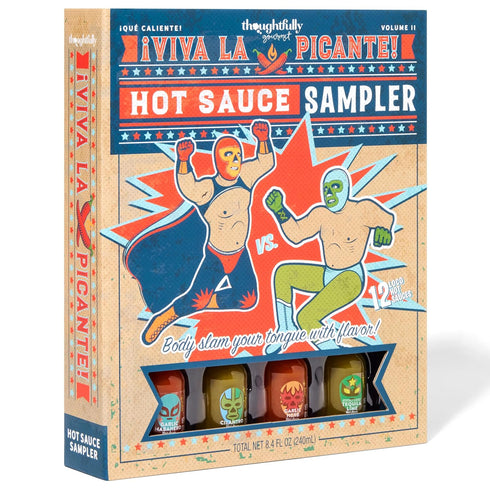 Thoughtfully Gourmet, Luchador Hot Sauce Book Gift Set, Flavors Include Smoky Bourbon,