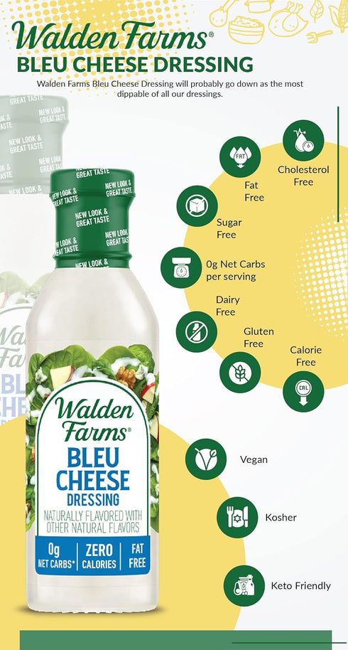 1 Pack 12 oz Walden Farms Bleu Cheese Dressing - Calorie-Free, Gluten-Free, Low Carb, Keto-Friendly, Sugar-Free, Rich
