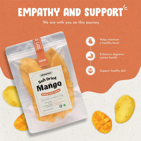 GROWTHY 200Grams, Soft Dried Mango Slices Low Sugar, Soft & Juicy Texture, No Preservatives or Artificial, Healthy Soft