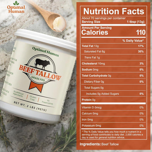 100% Organic Grass-Fed Beef Tallow For Cooking Traditional High-Heat Cooking Fat for Searing, Frying, Roasting