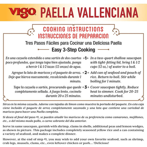 (8 (Pack 12)) Vigo Authentic Paella Valenciana, Completely Seasoned Yellow Rice & Seafood Dinner, Spanish Recipe Ounce