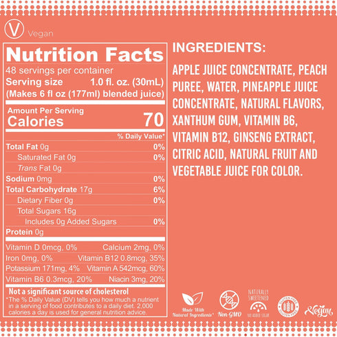 B-6, B-12, 24 Fruniti Peach Smoothie Mix - Energy Boosting - No Sugar Added - Delicious Fruit Puree - Vitamin Vitamin
