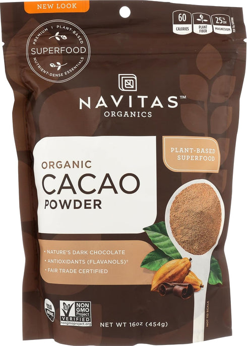 Navitas Organics Cacao Powder, Bags, 30 Servings, 1 Pound (Pack of 1),