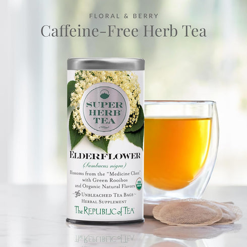 36 The Republic of Tea Organic Elderflower SuperHerb Tea Tin, Herbal Tea Bags, Naturally Caffeine-Free