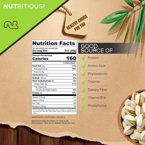 (16oz 1 LB) Packed NUT CRAVINGS - Freshly Roasted & Salted California Pistachios - Fresh in Resealable Bag - Nut Snack