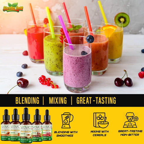 (Pack 5). 5 100% (1oz) Stevia Intl - Holiday & Seasonal Special of Premium Stevia Drops with Flavors in Glass Bottles.