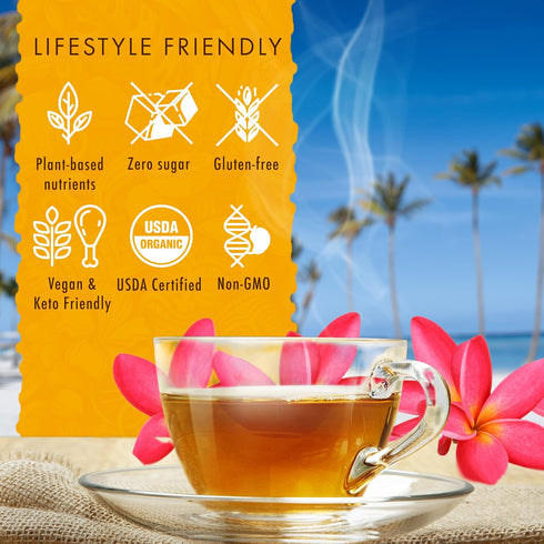 20 Hawaiian Natural Tea Mango Peach Flavored Organic Tea - Tropical Fruit Green and Black Tea Blend - Perfect Daily Cup