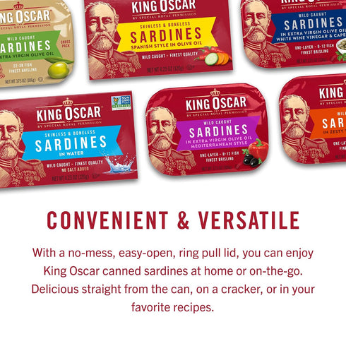 3.75 (Pack 12) Packaging King Oscar Wild Caught Brisling Sardines In Pure Spring Water, Ounce of ( May Vary )