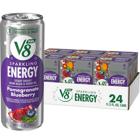 V8 +ENERGY Sparkling Pomegranate Blueberry Juice Energy Drink, 11.5 fl oz Can (24 Pack)