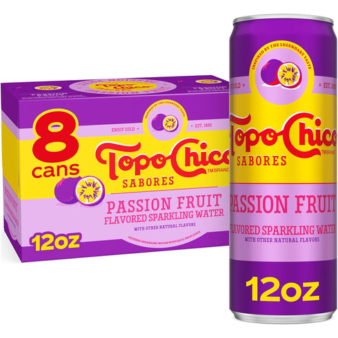 Topo Chico Sabores Passionfruit Flavored Sparkling Water, 12 fl oz, 8 Pack