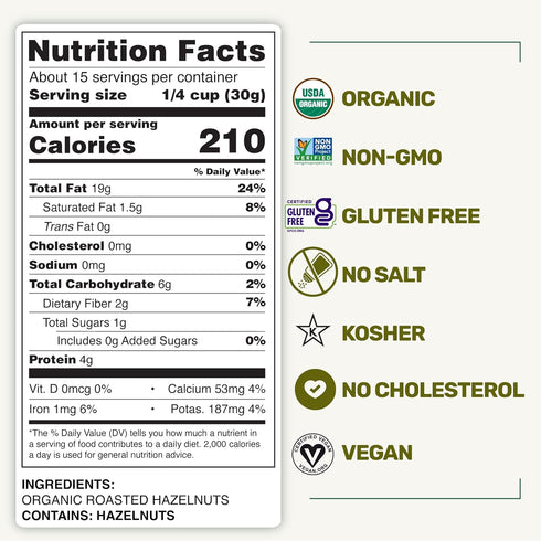 16 OZ Filbert Happy Village Organic Roasted Hazelnuts, Resealable Bag, Roasted and Unsalted, USDA Organic, Non-GMO