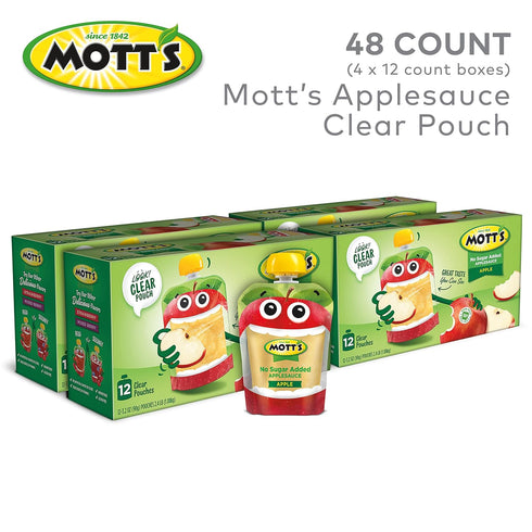 3.2 Oz 48 Count (4 Packs 12), Mott's No Sugar Added Applesauce, Clear Pouches, Of Good Source Of Vitamin C, No