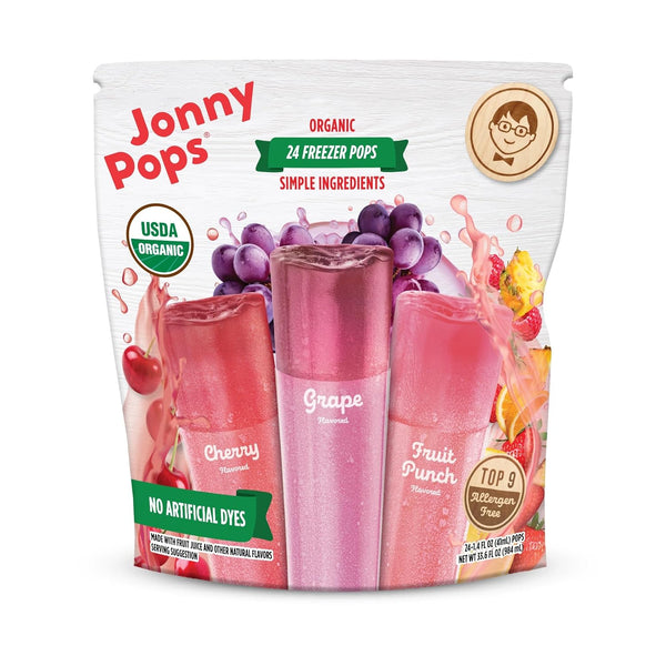 JonnyPops Organic Freezer Pops Variety Pack - Grape, Cherry, Fruit Punch -