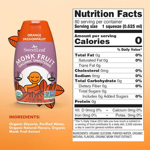 1.7 Oz SweetLeaf Orange Passionfruit Liquid Monk Fruit - Monk Fruit Liquid Sweetener Drops, Organic Monk Fruit Extract