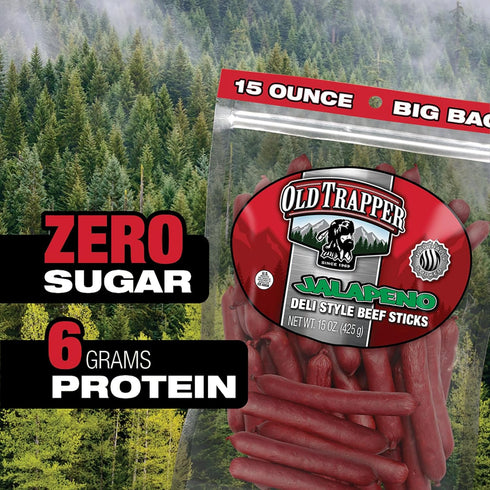 15-Ounce Package, (Pack Old Trapper Deli-Style Beef Sticks, Jalapeo Flavor, Spicy Beef Sticks, Six Grams of Protein