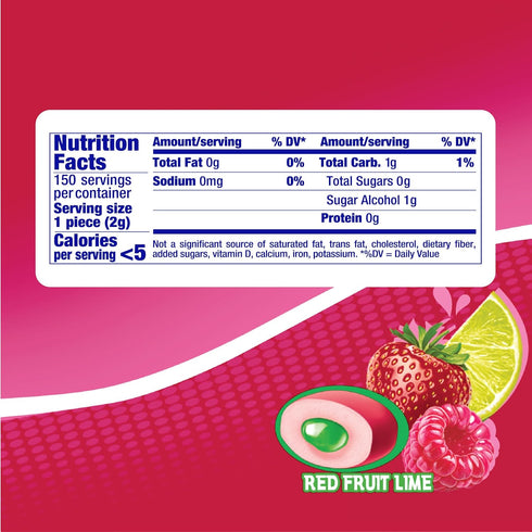 50 Pack 6 Mentos Sugar Free Gum, Red Fruit Lime, Piece Bottle