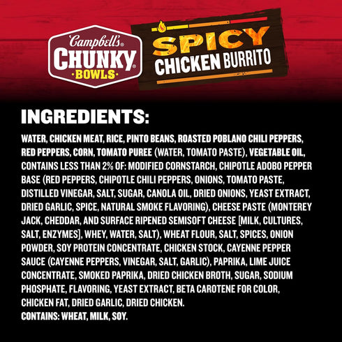 15.25 oz (Pack 3) Campbells Chunky Spicy Chicken Burrito Soup, Bowl