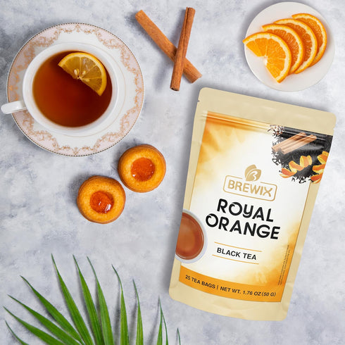 BREWIX Royal Orange Spice Black Tea, 25 Pyramid Tea Bags, Premium Black Tea with Orange and Spices