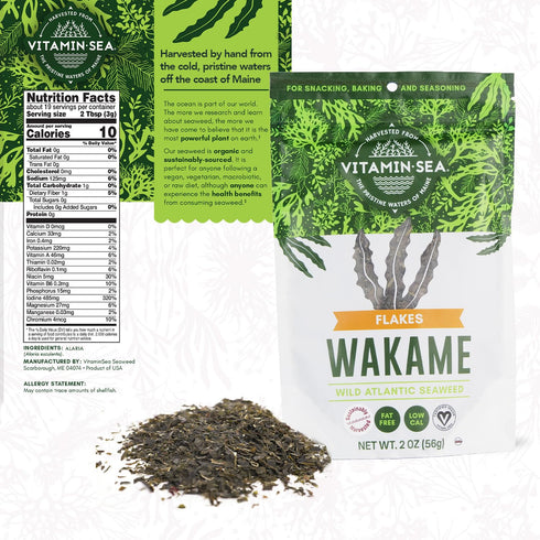 VITAMINSEA Wakame Dried Seaweed | Wild North Atlantic Seaweed for Snacking, Soups & Salads | 2 oz Flakes Rich in