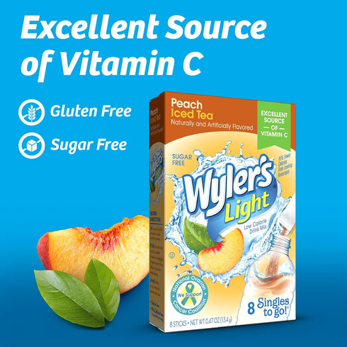 Packets, 96 7 (Pack 12), 5.64 Wyler's Light Singles To Go Powder Water Drink Mix, Single Servings, Peach Iced Tea
