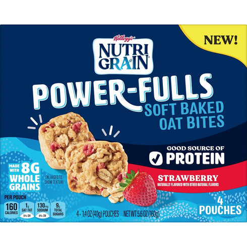 (5 20 Nutri-Grain Power-Fulls Soft Baked Oat Bites, Protein Snacks, Whole Grain, Strawberry Boxes, Pouches)