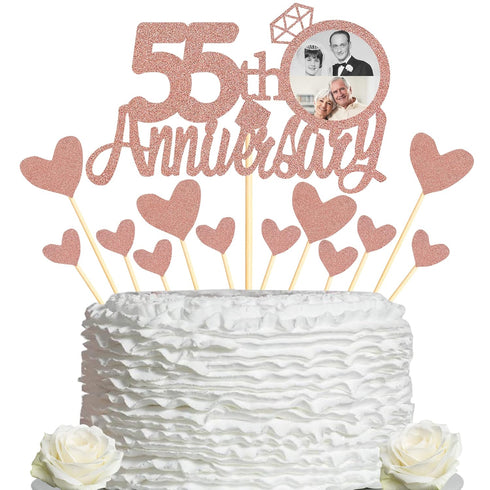 Sumerk 55th Anniversary Cake Topper, 13PCS Rose Gold Glitter Cake Decorations for Wedding Anniversary Celebration Party