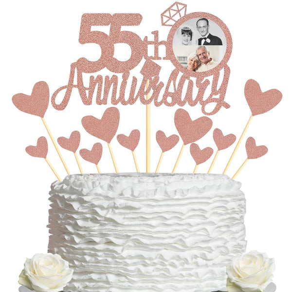 Sumerk 55th Anniversary Cake Topper, 13PCS Rose Gold Glitter Cake Decorations for Wedding Anniversary Celebration Party