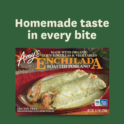 Frozen 9.1 oz. Amy's Meals, Roasted Poblano Enchilada Entree, Gluten Free