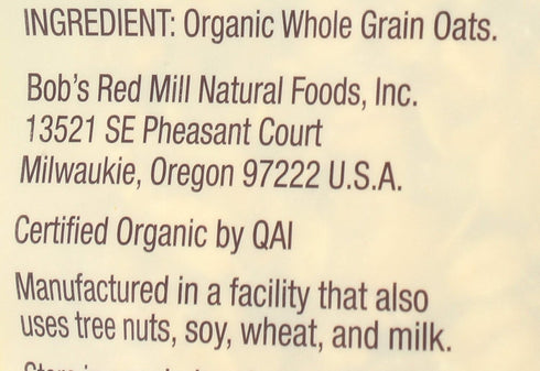 16oz (Pack 1) Bob's Red Mill Organic Old Fashioned Rolled Oats, of - Non GMO, Whole Grain, Vegan, Kosher