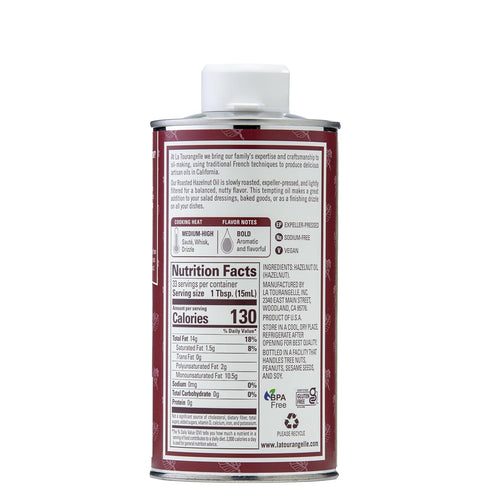 16.9 Oz La Tourangelle Roasted Hazelnut Oil, High-Oleic Oil Great for Baking, Stir-Frying, and Vinaigrettes, Fl