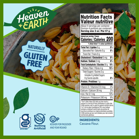 8oz (3 Pack) Heaven & Earth Grain Free Pasta, Cassava Orzo, | Paleo Pasta | Vegan | Certified Gluten Free | Kosher