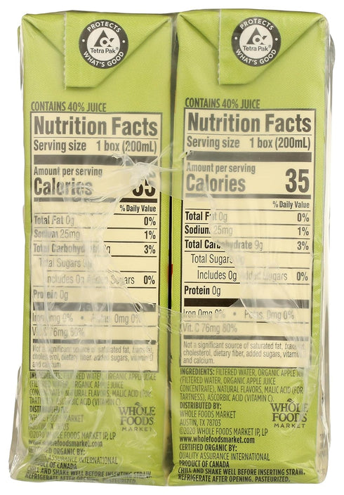 365 6.75 Oz (Pack 8) by Whole Foods Market, Organic Reduced-Sugar Apple Juice Boxes, Fl