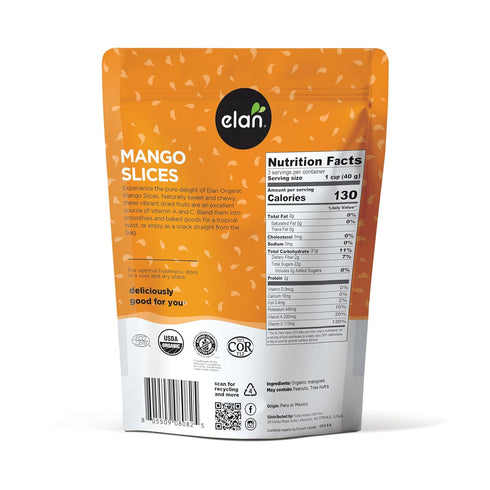 4.4 oz, Elan Organic Dried Mango Slices, Sulphite-free, No Sugar Added, Non-GMO, Vegan, Gluten-Free, Kosher, Healthy