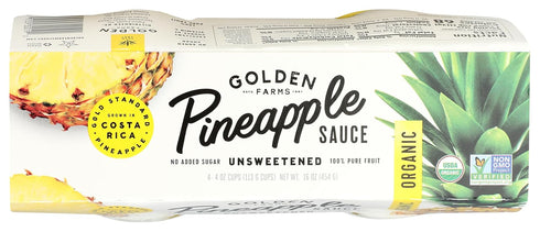(Pack 4), 100% 4oz Golden Farms Pineapple Cups, Single Ingredient Healthy Snacks of Pure Fruit, No Added Sugar, Vegan