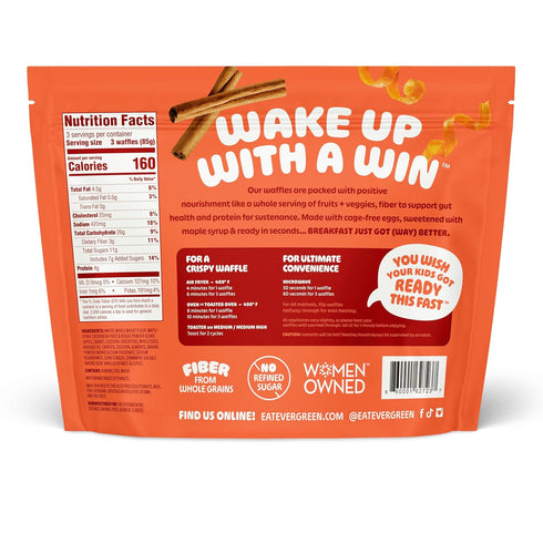 100% 1 9 Frozen Evergreen Zucchini and Carrot Cake Waffles, Whole Grain, Full Combined Serving of Fruits & Veggies
