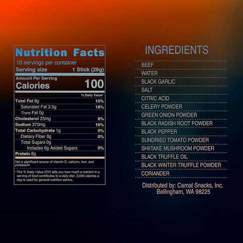 10 Pack Carnal Luxury Beef Sticks - Black Truffle & Black Garlic Gourmet Flavor - Chef Crafted Paleo-Friendly Keto